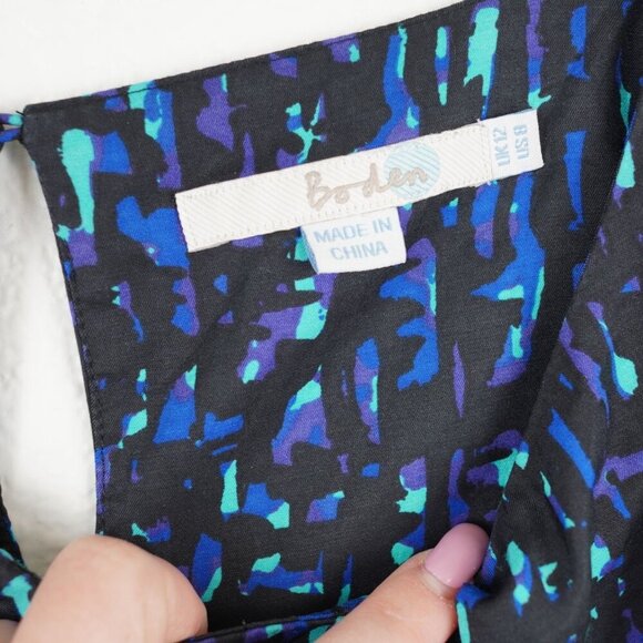 Boden Silk Blend Top UK 12 US 8 Abstract Blue Print Viscose Silk Blouse - Picture 3 of 8